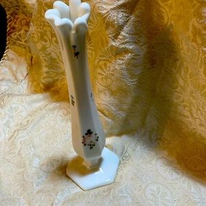 Vintage West Moreland White Milk Glass Bud Vase Pink Rose Blue Flower Pattern